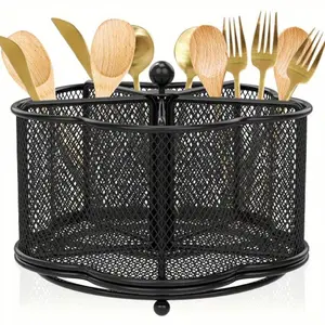1pc Metal Kitchen Utensil Holder, 360° Rotating Utensil Holder, Utensil Finishing Organizer With 5 Compartments and Rotatable Design, Rotatable Cutlery Holder For Kitchen Dining Tables Utensil