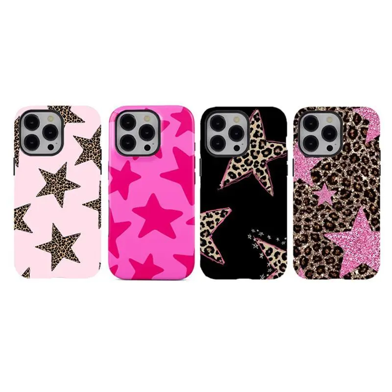 Pink and Leopard Print Star Pattern Phone Case Set — Compatible with Samsung S26/S25/S24/S23/S22/S21, iPhone 17/16/15/14/13/12/11 phone cases. Drop-Resistant, Non-Slip, and Fade-Resistant.The Perfect Gift for Y2K and Trendy Style Lovers.