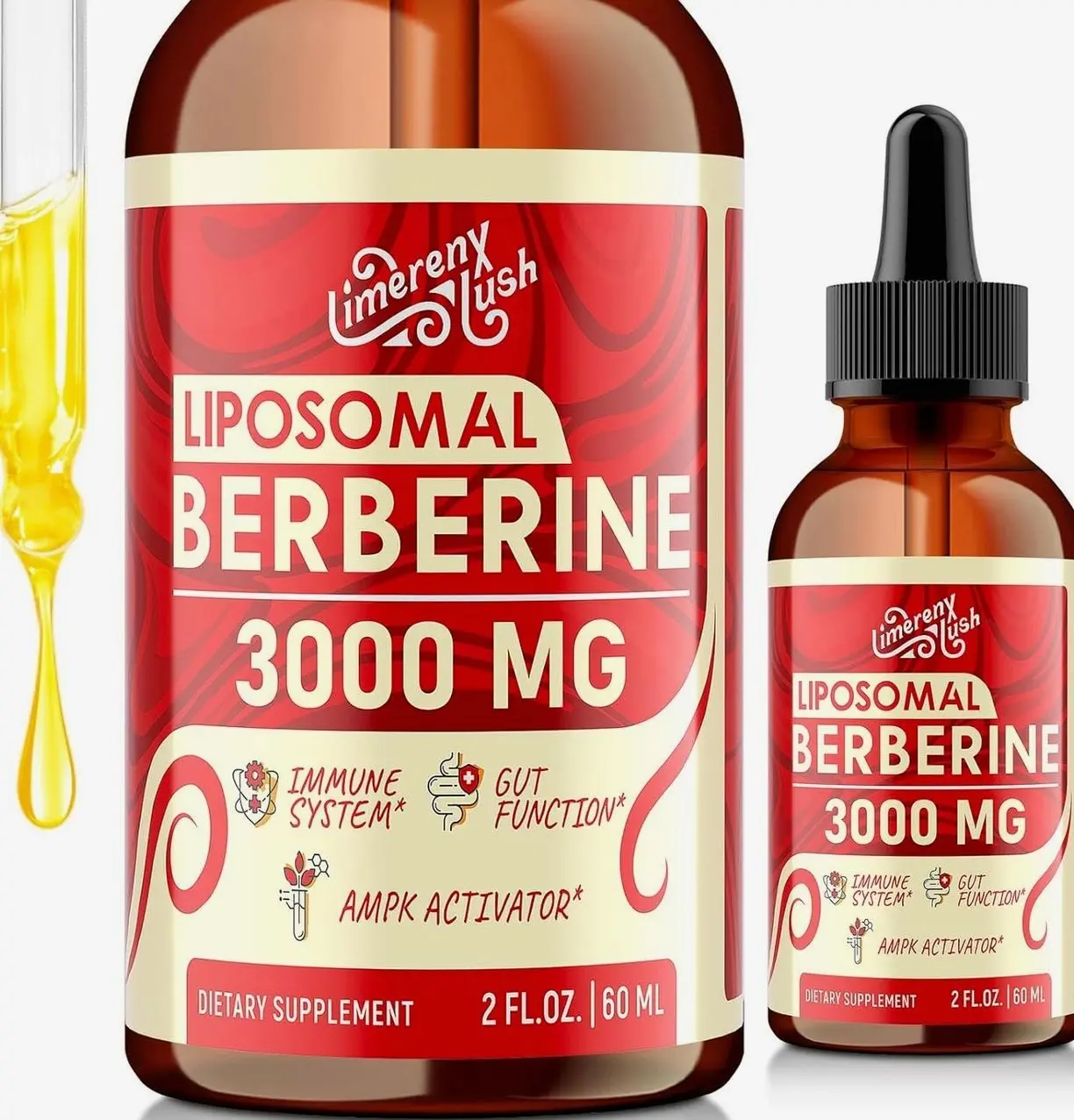 Liposomal Berberine Supplement - 3000mg Berberine Complex Activating AMPK & GLP-1, Berberine HCL Liquid Drop with Ceylon Cinnamon, Green Tea, Bitter Melon, Turmeric and Prebiotic Blend for Women & Men