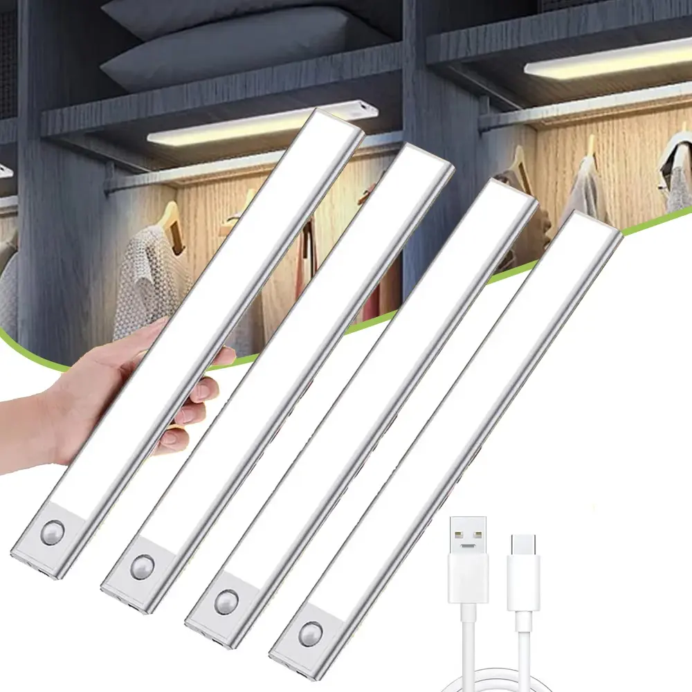 4-Pack Under-Cabinet Lights, Motion Sensor Indoor Night Light with USB Rechargeable & 1*USB Charging Cable, Magnetic Dimmable 3000K-6000K Adjustable for Kitchen, Wardrobe, Shoe Cabinet, Mother's Day Gift