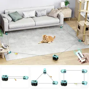 Interactive Cat Toy for Indoor Cats & Kittens 4-in-1 Hands-Free Automatic Manual Remote Dual-Mode 3 Adjustable Speeds Multi-Track Runway Feather Rope Lure Mouse Sound Effects USB Rechargeable Easy Assembly