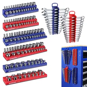 WORKPRO 8-Piece Magnetic Socket Organizer and Magnetic Wrench Organizer Set, Socket Holder Set 1/4", 3/8", 1/2" Drive Metric SAE Socket Storage, Metric SAE Wrench Holder(Socket, Wrench not Included)