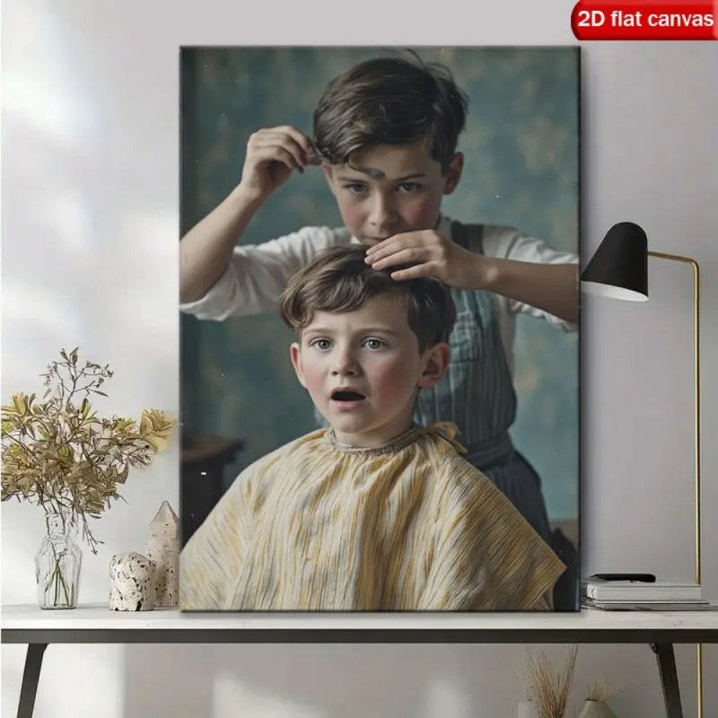 Vintage Barber Shop Wall Art Print, Classic Salon Haircut Canvas, Easy Hang Installation, Home Office Café Decor, 1920s-1950s Retro Style, Art Canvas Prints
