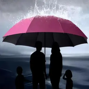 Minimalist Folding 12-Rib Double-Sized Reinforced Umbrella, 124cm Diameter, Polyester Windproof & Waterproof, UPF50+ UV Protection, Rain and Sun Use for Heavy Rain Weather - Cover