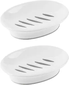 2-Pack Soap Dish with Drain Plastic Sponge Holder Easy Cleaning Soap Saver Tray Caddy Keep Dry Stop Mushy for Shower Bathroom Kitchen(White)