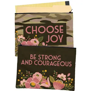 Primitives by Kathy Be Strong And Courageous Zipper Folder Double-sided Camo Pouch 14.25" x 10" Eco-Friendly Floral Design Organiser