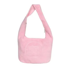 Pre-owned CHANEL Pink Cotton Sliver Hardware 25M Coco Pouch Beach Bag