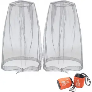 Mosquito Head Net Mesh, Face Neck Fly Netting Hood from Bugs Gnats Noseeums Screen Net for Any Outdoor Lover- with Carry Bags Fits Sizes of Hats Caps (2pcs, Grey, Updated Big Net)