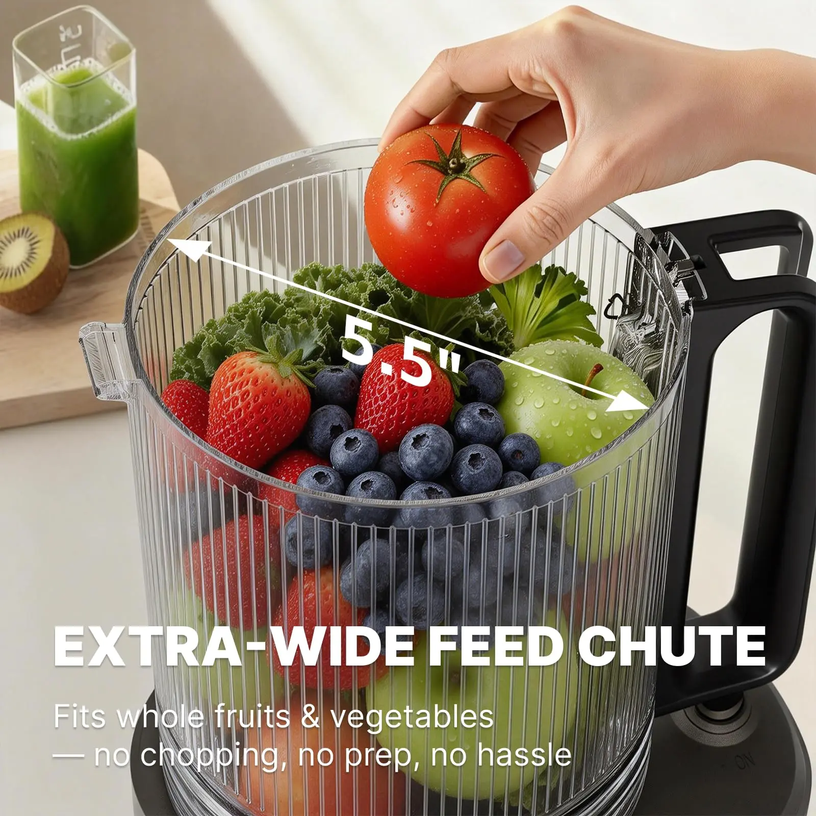 Anybear 350W Cold Press Juicer with 4.9" Feed Chute for Whole Fruits & Veggies, Dual Slow-Squeeze Design, High-Torque Motor for Fibrous Produce, BPA-Free, 3-Step Clean, 5-Yr Warranty