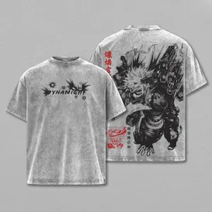 Katsuki Bakugo My Hero Academia Anime 2 Face Printed Vintage Washed Tee, Perfect Gift For Anime Fan, Unisex Oversize Anime Manga Washed Heavyweight Cotton T-shirt, Anime Merch