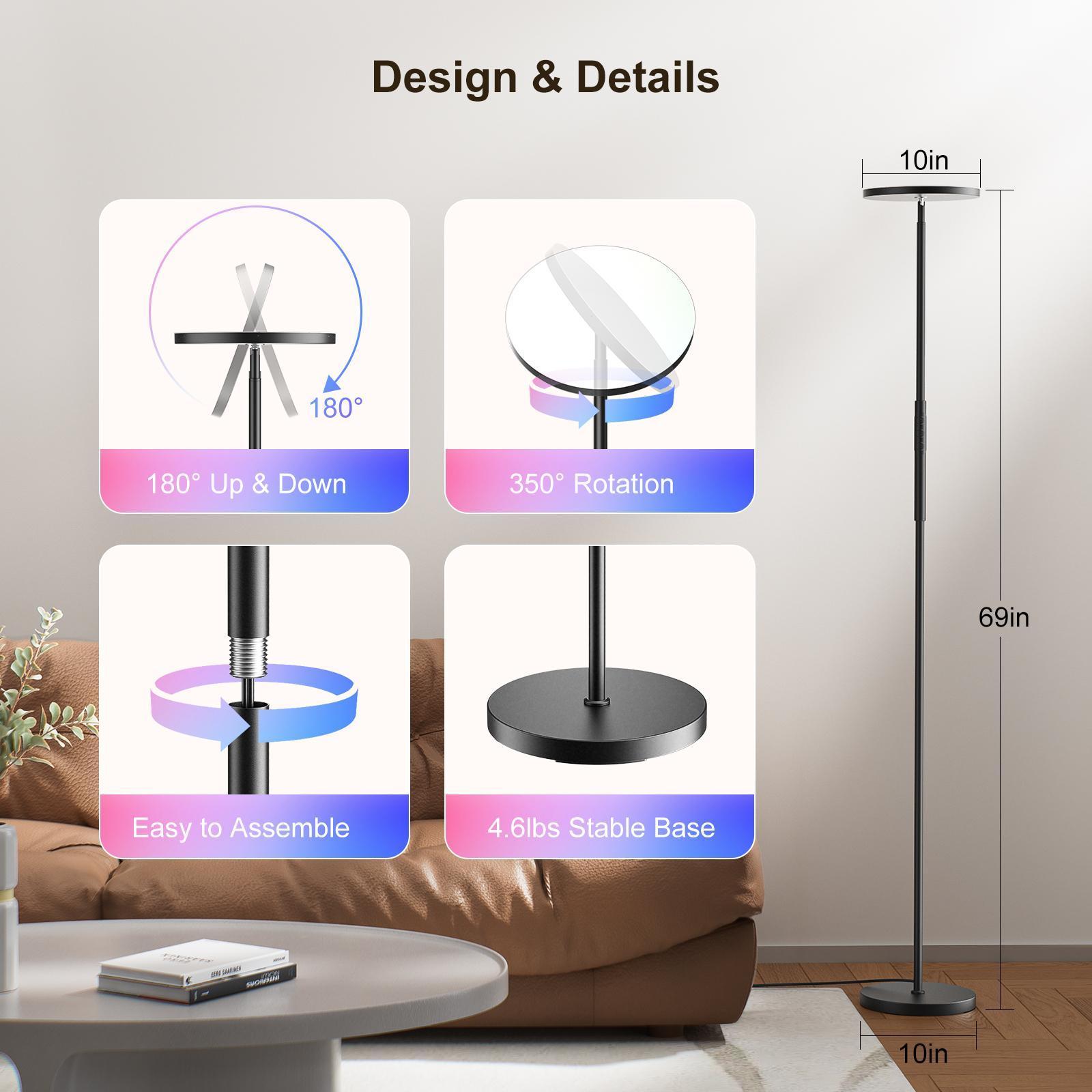 FULSUNT RGB Torchiere Floor Lamps for Living Room - LED Standing Lamp with Remote floor lamps, black  neon light, sunset lamps
