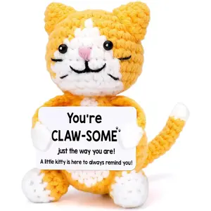 Crochet Cat Lover Gifts for Women Men, Small Funny Handmade Emotional Positive Crochet Animals Stuffed Plush, Kawaii Stuffed Animals, Soft Stuffed Animal, Mini Cool Cute Stuff Things Presents for Girls Boys, Fun Kitten Kitty Cat Ornament Decor