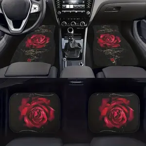 4pcs Rose Pattern Car Floor Mats, Girly Car Accessories, Polyester-Polyester Fiber Material, Universal Non-Slip Front Rear Anti-Dirt Dust Protection
