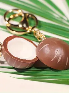2 pcs simulated coconut shape pendant keychain, creative miniature coconut shell meat, suitable for couples on vacation, small and cute key bag pendant