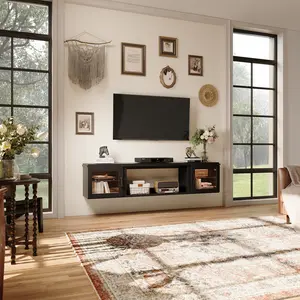 [TV STAND ONLY]oneinmil 70” Floating TV Stand | Large Storage Media Console with Adjustable Shelves | Wall-Mounted Entertainment Center for 80” TVs (220LBS Capacity)