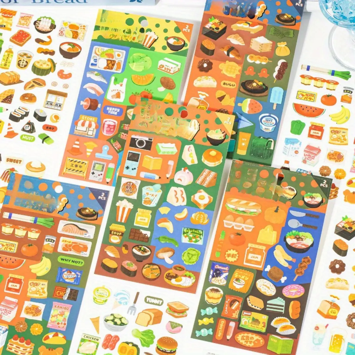 Vintage Coated Paper Snack Stickers, 8 Fruit Food & Drink Themed Stickers for DIY Notebook, Mobile Phone Case, Scrapbook Collage Decoration (Office Stationery Labels), 8 Stickers