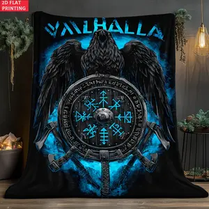 Raven Valhalla Blue Suitable for Sofa, Bedroom, Living Room, Bed, Couch, Chair Soft and Warm Blanket-Lightweight Flannel, Gifts for Family or Friends, Camp, Travel Flannel Fabric Printing Blankets.