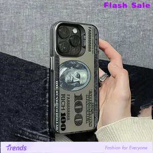 1 new 100 dollar bill pattern mobile phone case, suitable for iPhone 16 15 14 13 12 11Pro Max mobile phone protective case, 8 7 Plus, creative boy black mobile phone case birthday Christmas gift Halloween gift boyfriend gift to father family friends