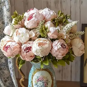 Artificial peony bouquets, romantic fake peonies for home decoration, are suitable for Valentine's Day, living rooms, wedding parties, and anniversary festival decorations, Artificial flower arrangements, Home Decor Accessory