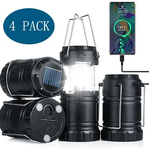 4-Pack Collapsible Portable LED Camping Lantern Lightweight Waterproof Solar USB Rechargeable Flashlight for Indoor/Outdoor Emergency Use #Dormitory Power Outage Emergency Response# emergency storm lantern