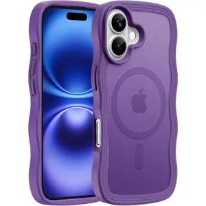 Magnetic for iPhone 16 Case, Compatible with MagSafe, Military Grade Dropproof Translucent Matte Back Cute Curly Wave Edge Slim Phone Case for iPhone 16, Dark Purple