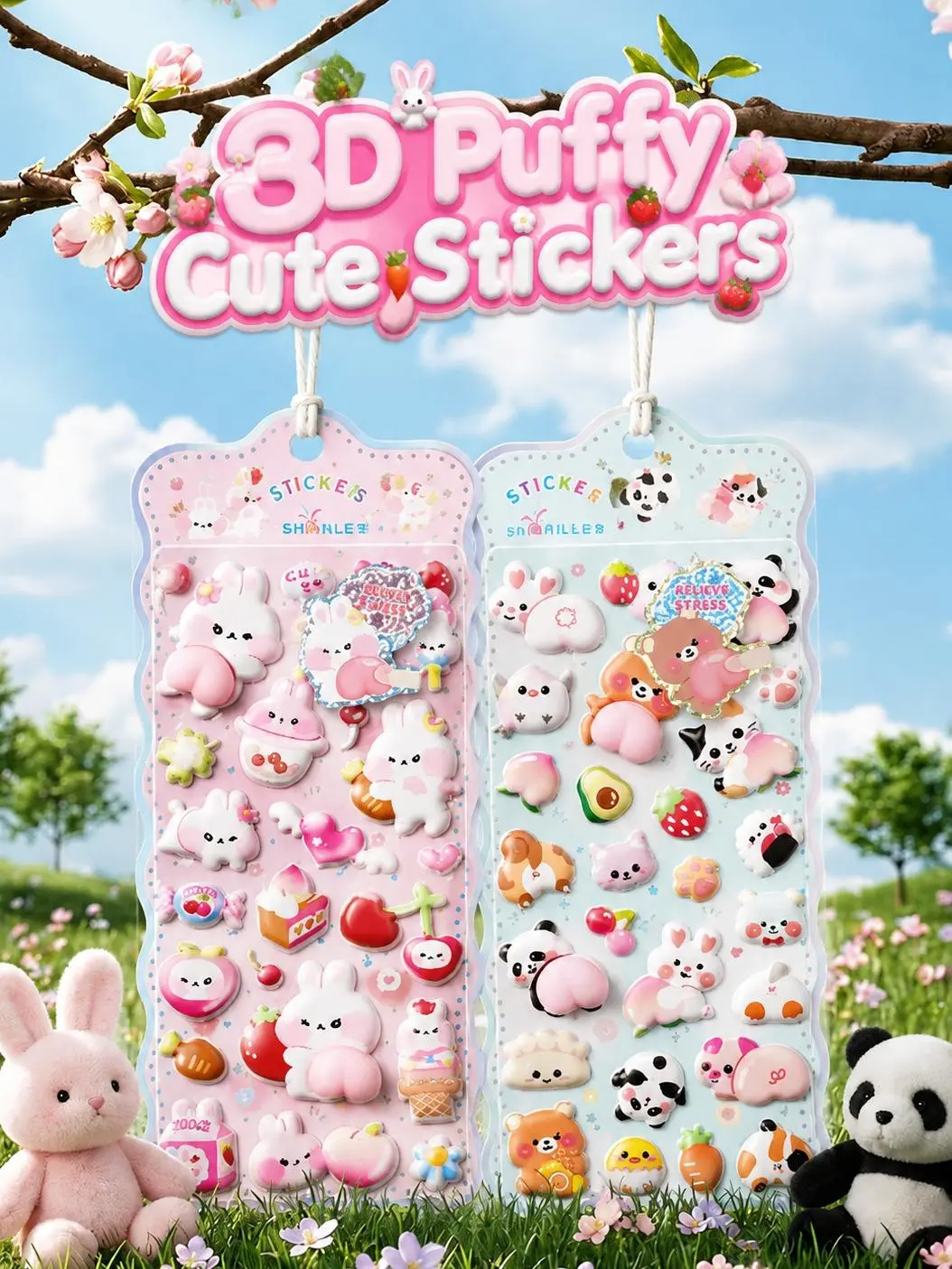 Cute 3D Puffy Stickers - Kawaii Squishy Decals for Aesthetic DIY Decor, Phone Case & Scrapbook Crafts