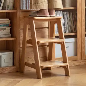 YESWOOD 100% Solid Oak Wood 3 Step Stool, Multifunctional 3-Tier End Table Nightstand Plant Stand Counter Barstool for Living Room Bedroom Kitchen bedside