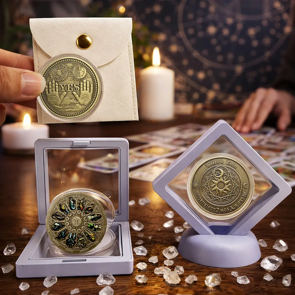 Antique Bronze-Plated Iron Tarot Zodiac Decision Coin Gift Set - Astrology Divination Collectible with Detailed Embossing, Pocket-Size Magic, Carry Pouch Ready, Durable for Readings, Mystical Gift Pick for Collectors (Home & Festive Supplies)