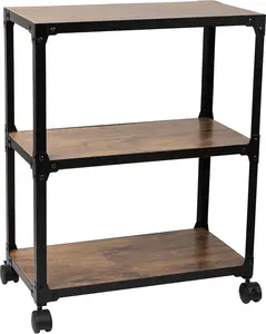 3-Tier Rolling Bar Cart, Microwave Stand, Coffee Cart, Kitchen Cart in Wood and Metal, 23"L x 12"W x 29.5"H, Brown