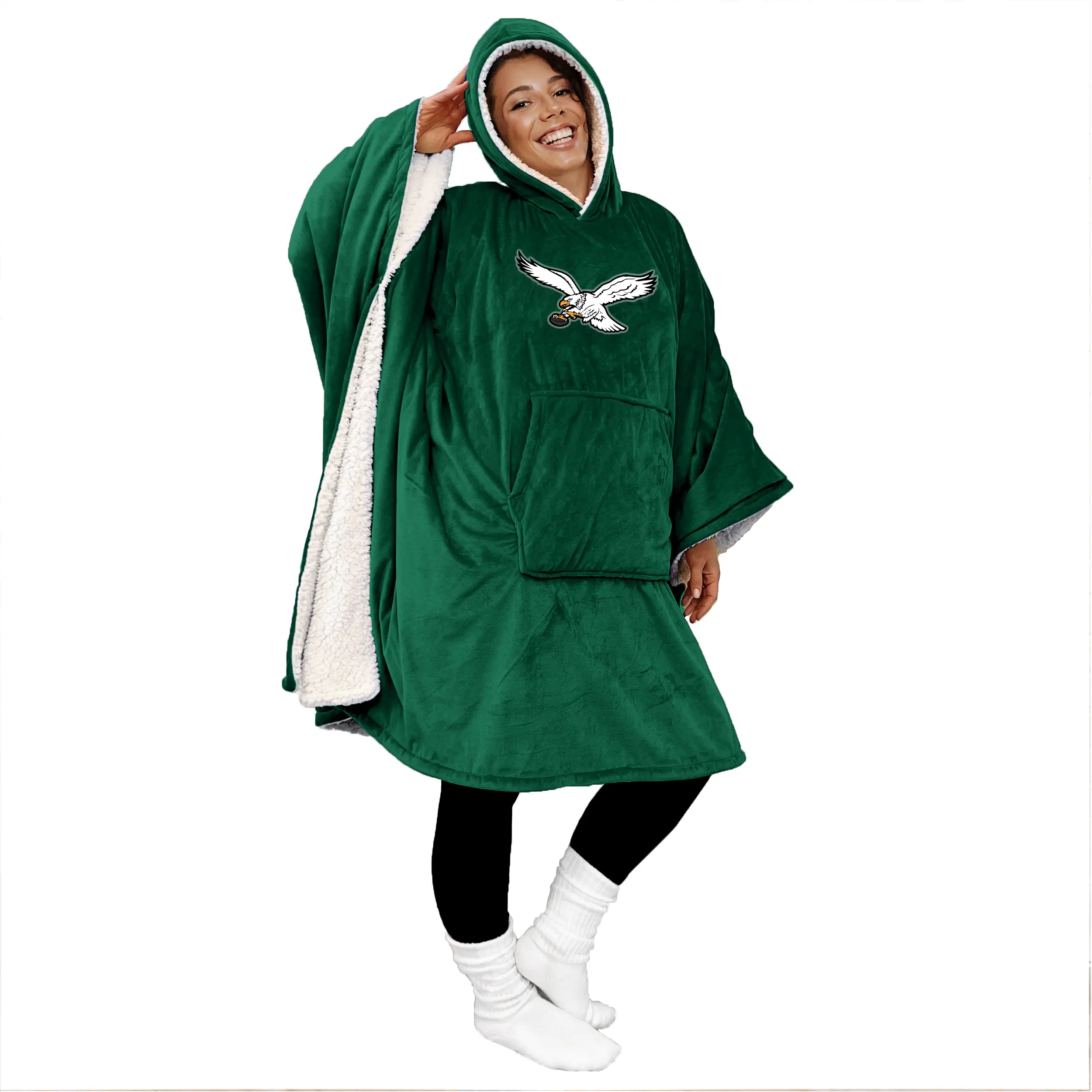Kelly Green Bloncho w/Sherpa Inside Fan Cape