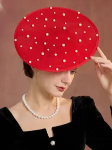 Elegant Round Hat Wide Brim Tea Party, Wedding and Valentine's Day Hat with Feather Decoration, Decorative Headpiece, Multiple Colors Available, Party Accessories