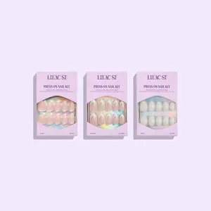 Lilac St Press On Nail Bundles - Medium Round Glossy Opaque Gel Nails with Soft Gold Accents & Mini Gems for 14+ Day Wear