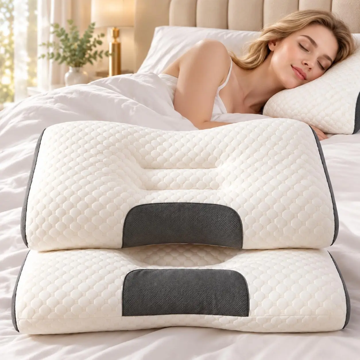 Household Adult Cervical Support Pillow Zoned Pressure Relief Cushion Breathable Skin-friendly Knit Pillow Improve Sleeping Comfort For Daily Rest