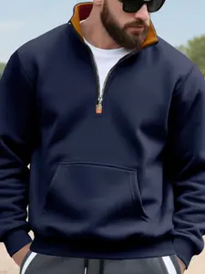 Men's Winter Fleece Lined Warm Long Sleeve Pullover Sweatshirt, Quarter Zip Design, Lightweight Breathable Outdoor & Daily Wear