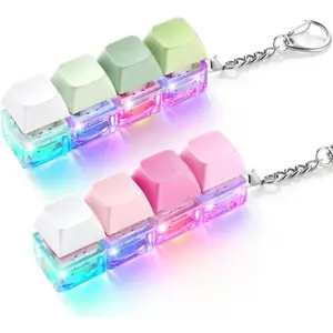 2 Pack Keyboard Fidget Toy Light Up – Clicky & Silent Keyboard Clicker Fidget Keychain – Quiet Fidget Toys for Adults, Sensory Toy for Boost Focus & Calm Anxiety at Work, Travel – Stress Relief Gifts