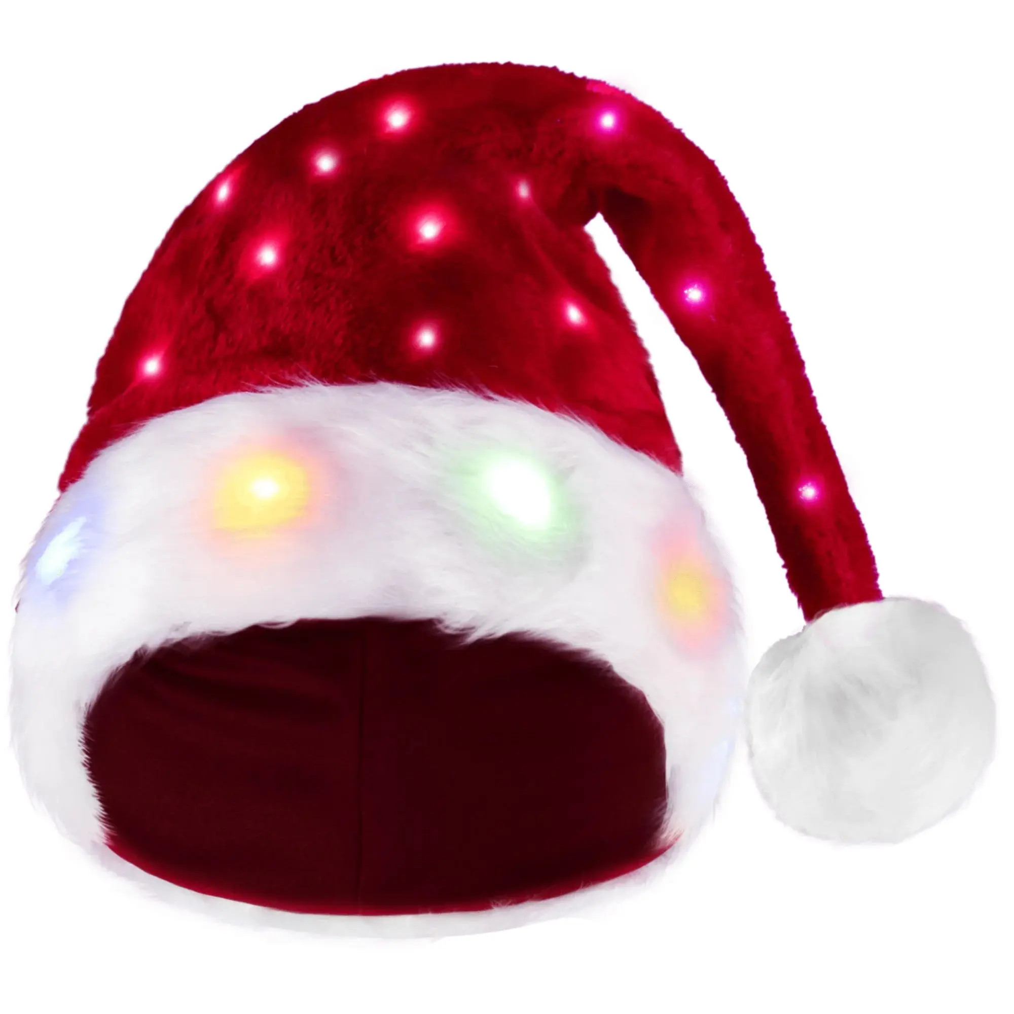 JoyX Light-Up Santa Hat for Adults – Plush Red Christmas Hat with Built-In LED Lights – Perfect for Christmas Parties, Holiday Celebrations, and Gifting