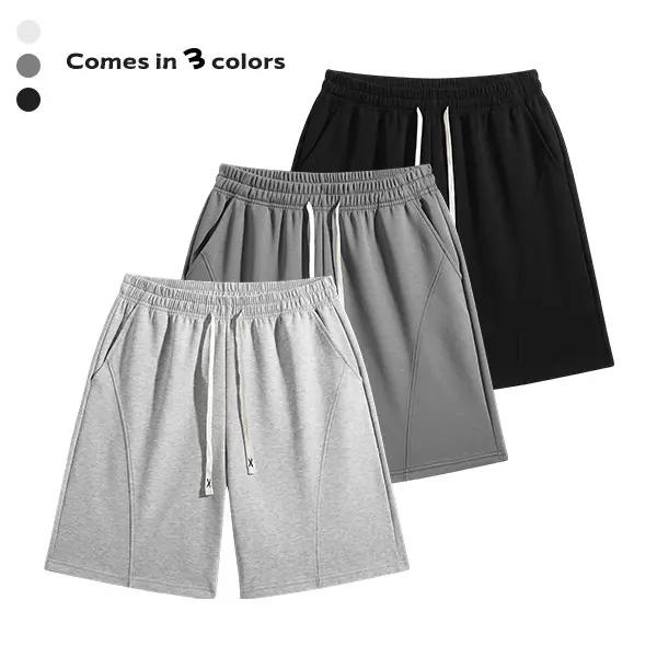 Men’s summer solid-color versatile casual athletic shorts—casual knit sweat shorts with a running/basketball style; suitable for everyday wear at home, sports, and streetwear; loose and breathable for daily use.