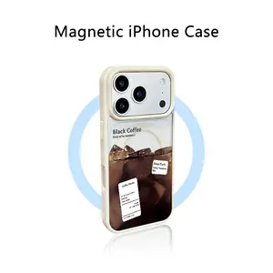 Black Coffee Aesthetic Iced Coffee Pattern MagSafe Compatible Magnetic Clear iPhone Case Shockproof Anti Drop Protective for iPhone 17 16 Pro Max 15 14 13 12 11 XS XR and Samsung S25 Ultra S24 S23