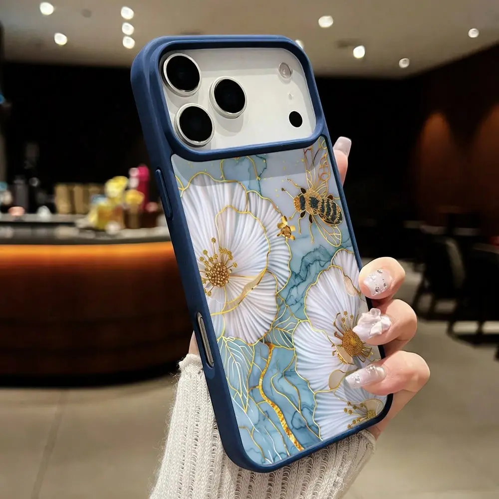Flower and bee pattern phone case, macaron magnetic case, shockproof protective back cover, compatible with iPhone 17/16/15/14/13/12/11/X/XS/XSMAX, stylish shockproof protective case, a holiday gift for friends, family, and yourself, Accessories, Smartpho