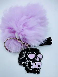 Skull acrylic keychain with fur And Tassel charm