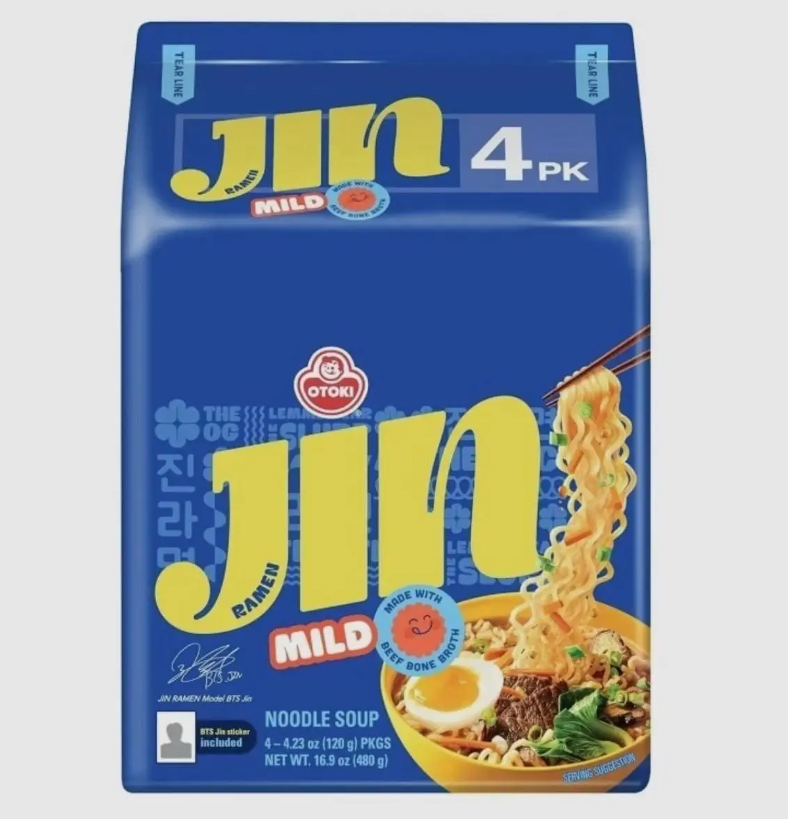 [4 Packs] Ottogi Jin Ramen MILD Korean Instant Noodle Variety Pack
