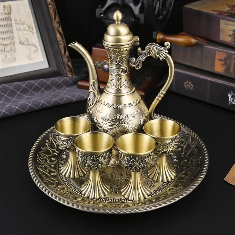 Vintage Metal Coffee Pot & Cup Serving Set, 1 Set Including 4 Counts Coffee Cups & 1 Count Coffee Pot & 1 Count Tray, Creative Coffee Set for Home & Restaurant Decor Mug