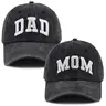 Couples' 2-Piece Custom Embroidered Cotton Mom and Dad Baseball Caps - 6-Row Stitching, Adjustable Buckle, 21.65-23.22 in, Casual Fitted Breathable Outdoor Hats for New Parents, Letters-Embellished Father's Day/Birthday Gifts