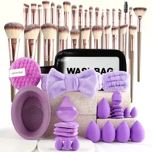 Full Set Makeup Tools with Storage Bag, Hair Tie, Cleaning Sponge, Multi-Size Beauty Sponges, Professional Makeup Brushes, Cosmetic Tool Kit, Makeup Brush Organizer