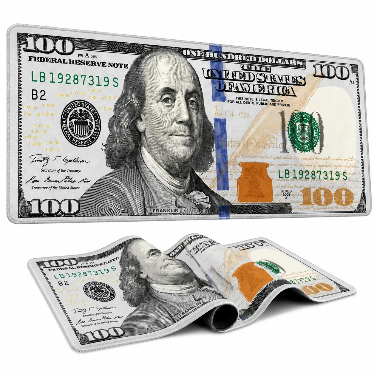 AISOON $100 Bill Design Large Gaming Mouse Pad - 31.5"x11.8" Waterproof PU Leather, Non-Slip Stitched-Edge Desk Protector, PC Accessory with Bold Print, Unique Look for Gamer Home & Office Use