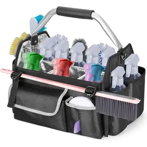 Wearable Cleaning  Organizer, Cleaning Supplies Bag with Divider & Support Pad, Cleaner Tote with Handle & Detachable  Strap, Housekeeping Storage Box with Multi Pockets, Bag Only