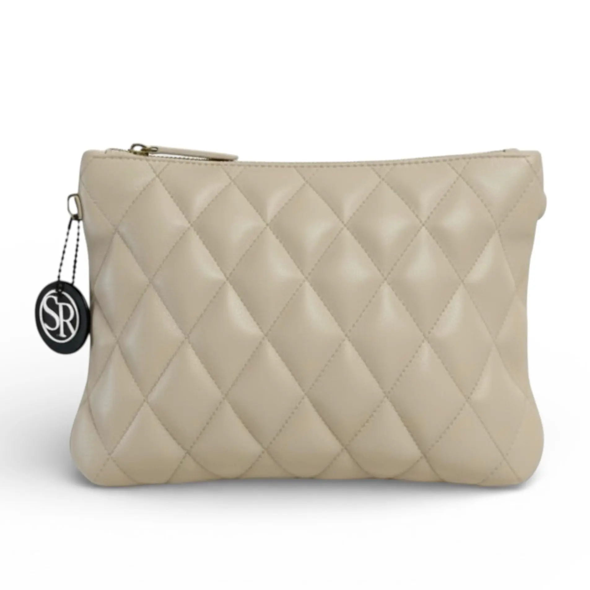 Quilted Medium Clutch — Cream