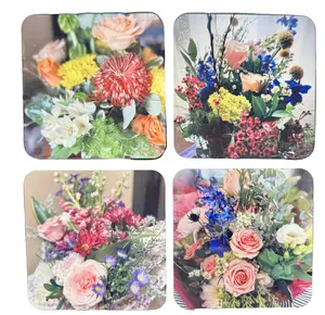 Elegant Floral Coasters - Non-BPA Free Flower Design for Home Decor Protection Against Spills & Stains 3.93in x 3.93in