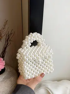 Faux Pearl Decorated Handbag, Simple Design Handbag for Women, Casual Trendy Versatile High-quality Daily Commuting Bag, Girl Fashionable Shopping Bag, Handheld Bag, Casual Trendy Purses, Beads Bag