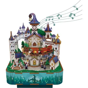 Wooden  Box Puzzle for Adults,DIY Rotating  Box Kit  Creative Musical Puzzle Crafts Model Building Kits Desk Decor for Teens  Birthday  (Magical Castle)